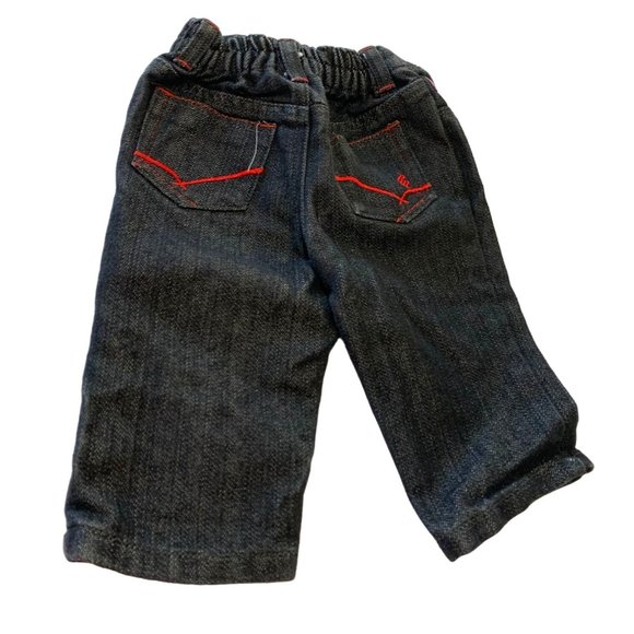 Rocawear Boys Infant Baby 3 6 months Black Dark Denim Jeans red embroidered pock - Picture 1 of 3